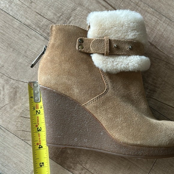 UGG Suede Fur Trim Wedge Short Boots, 7 - Picture 9 of 10